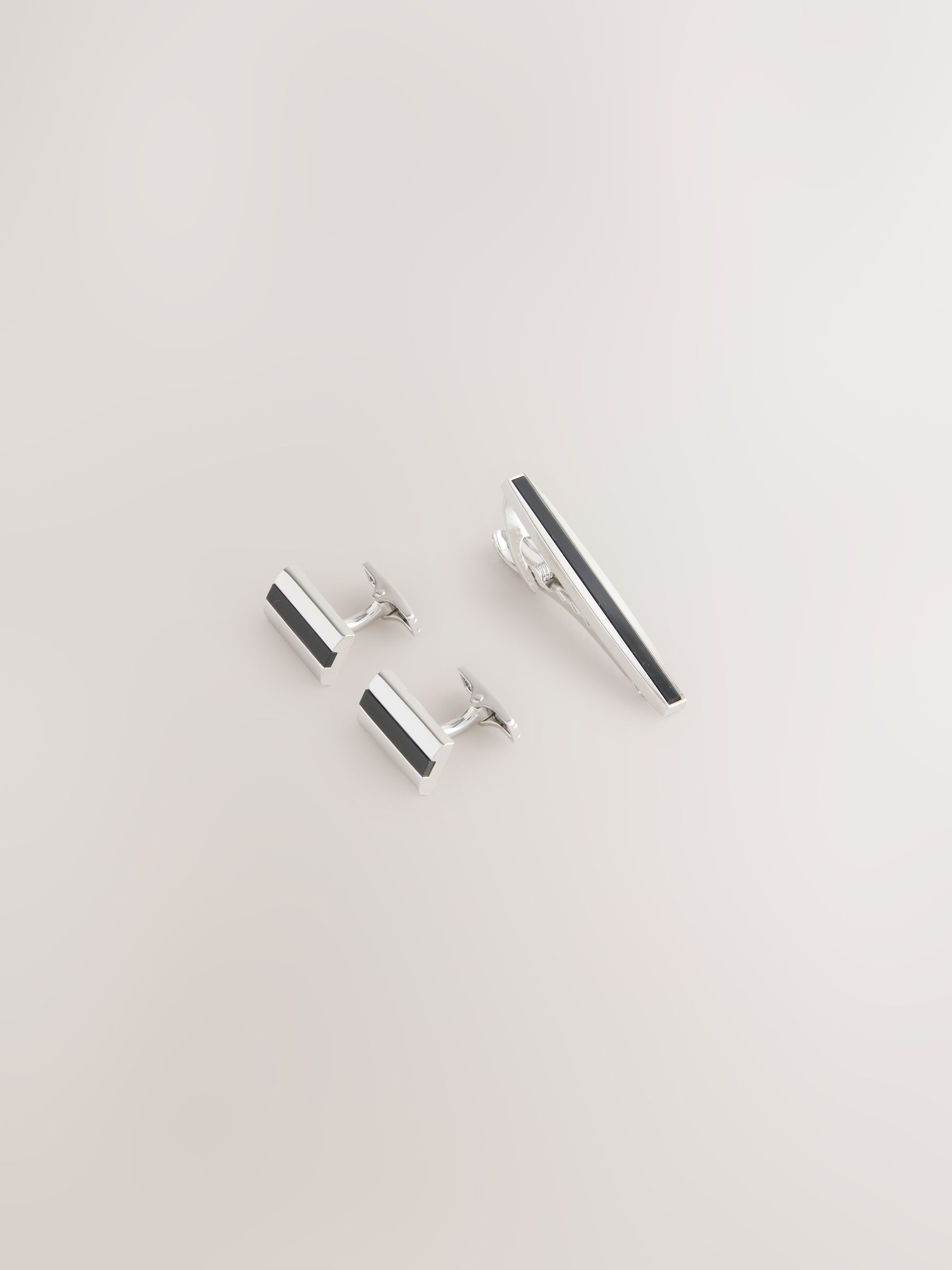 seraphine Silver Black Onyx Cufflinks And Tie Clip Set