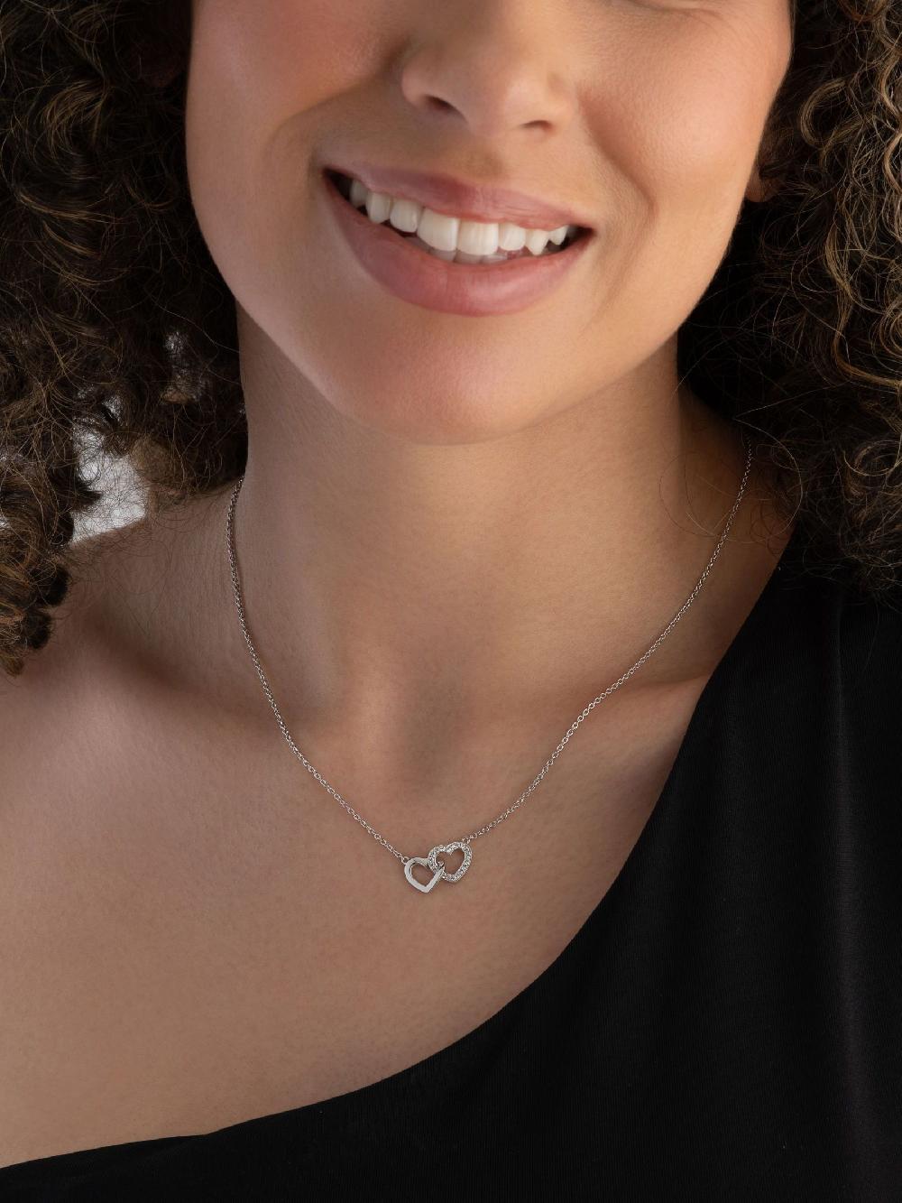 seraphine Silver Cubic Zirconia Double Heart Necklace
