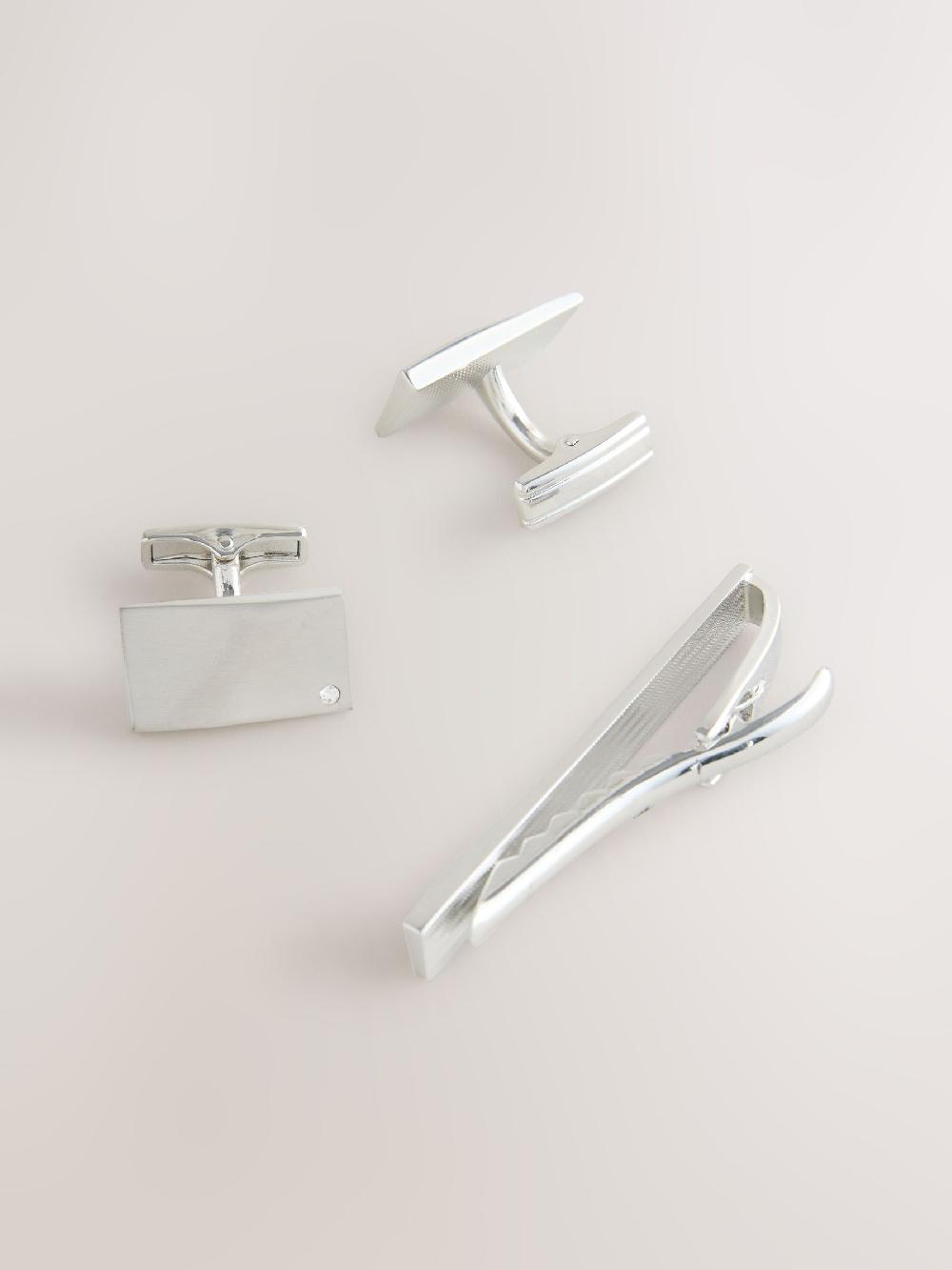 seraphine Silver Diamante Cufflinks And Tie Clip Set