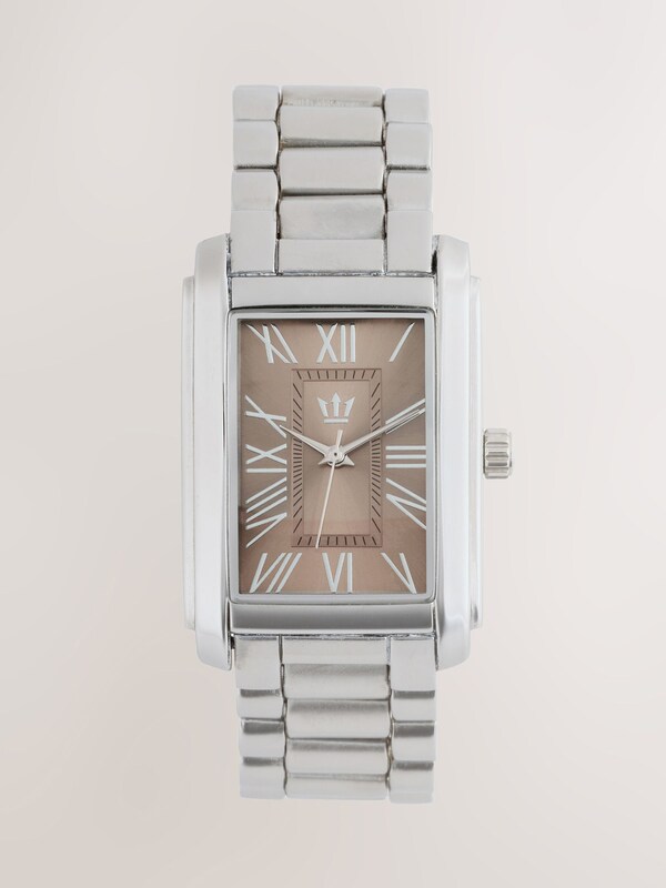 Seraphine Silver/Mushroom Brown Tone Slim Rectangular Face Bracelet Watch