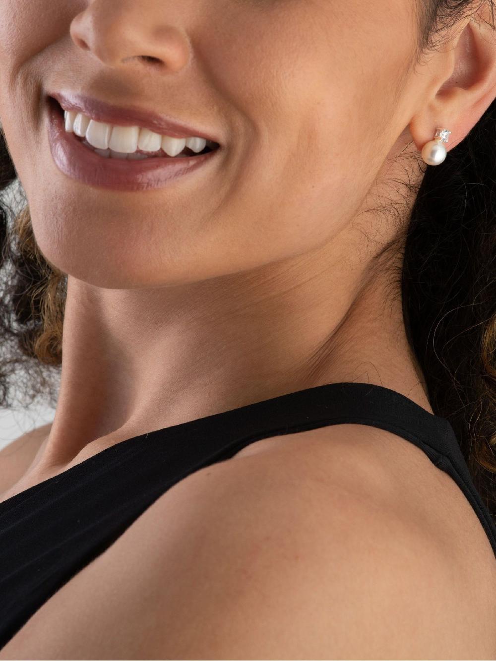 seraphine Silver Simulated Pearl And Cubic Zirconia Drop Earrings