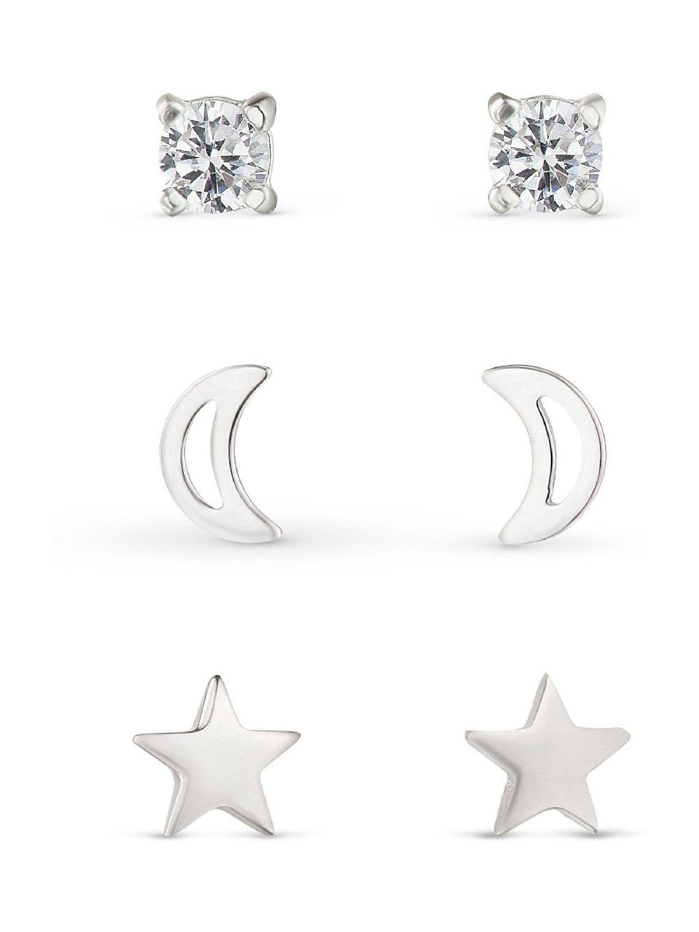 seraphine Silver Sterling Silver Moon And Stars Earring Set