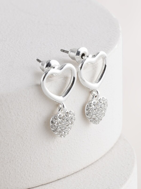 Seraphine Silver Tone Heart Drop Sparkle Stud Earrings