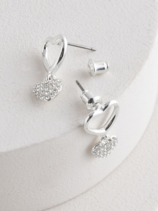Seraphine Silver Tone Heart Drop Sparkle Stud Earrings