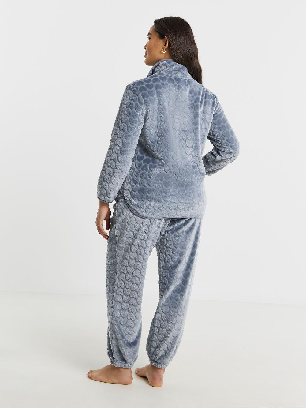 seraphine Simply Be Blue Pretty Secrets Heart Print Quarter Zip Fleece Twosie Pyjama Set