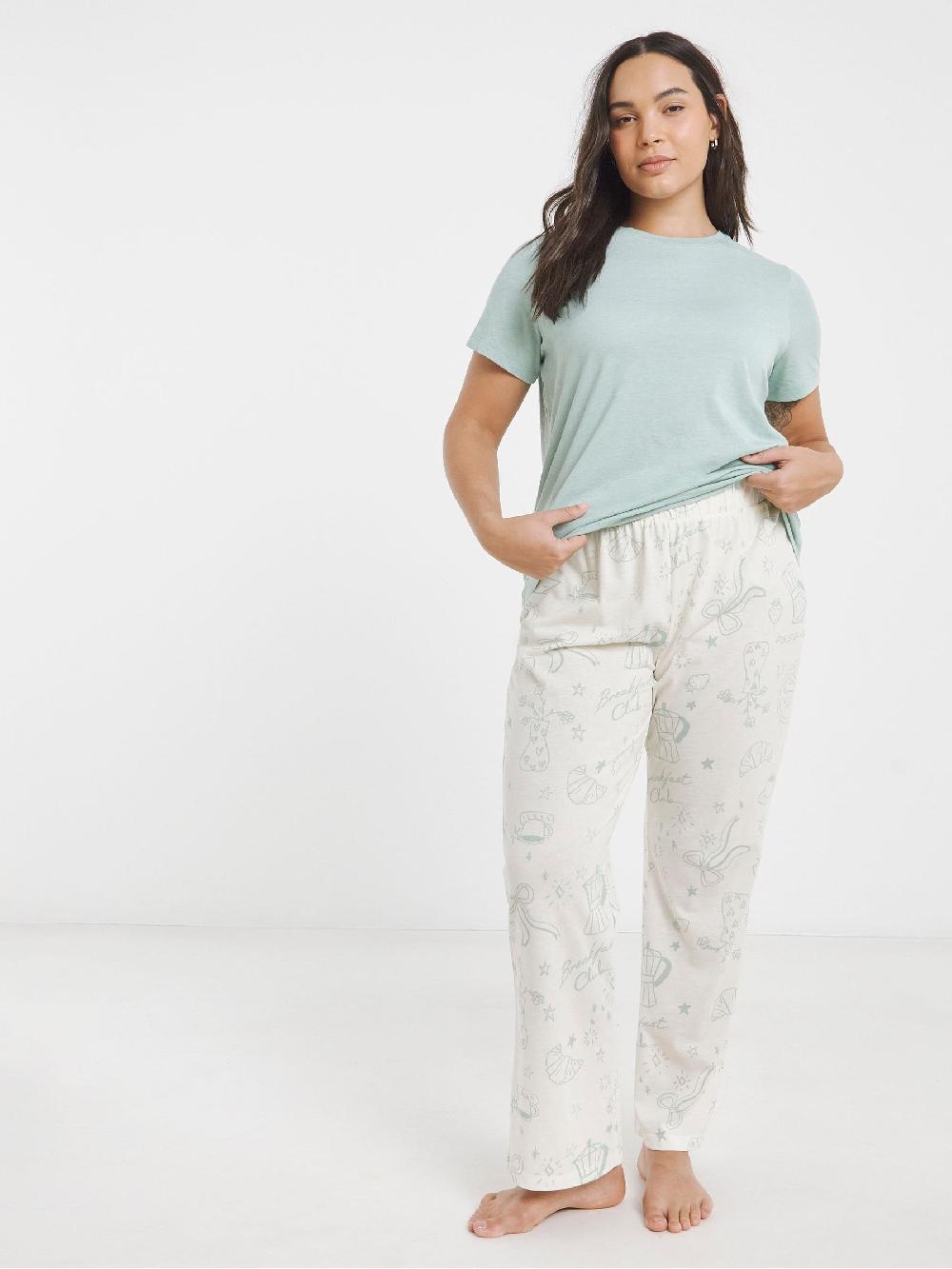 seraphine Simply Be Green Breakfast Print 2 Pack Short Sleeve Pyjama Set
