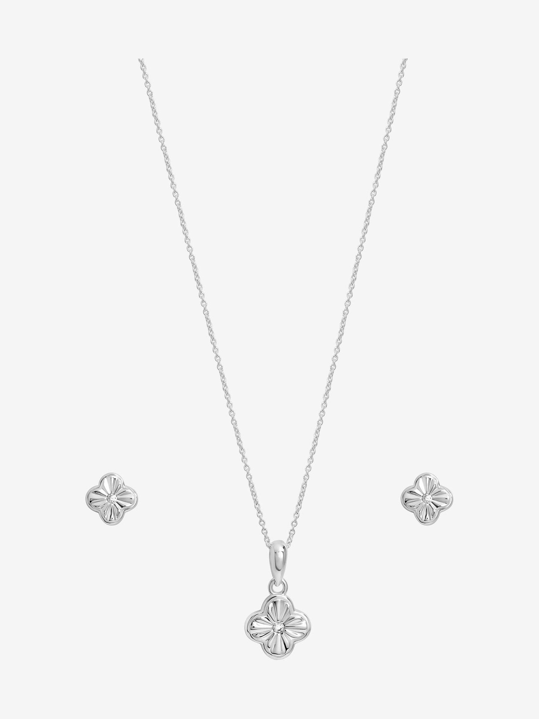 seraphine Simply Silver 925 Sterling Silver Polished Diamond Cut Clover Set Gift Box