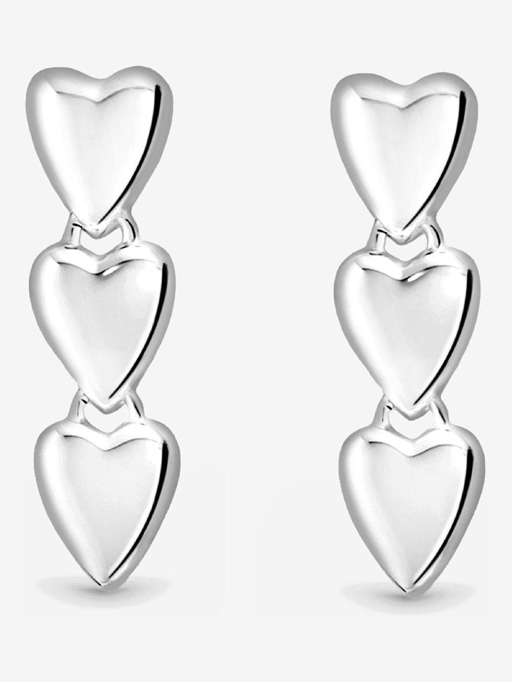 seraphine Simply Silver 925 Sterling Silver Polished Triple Heart Drop Earrings