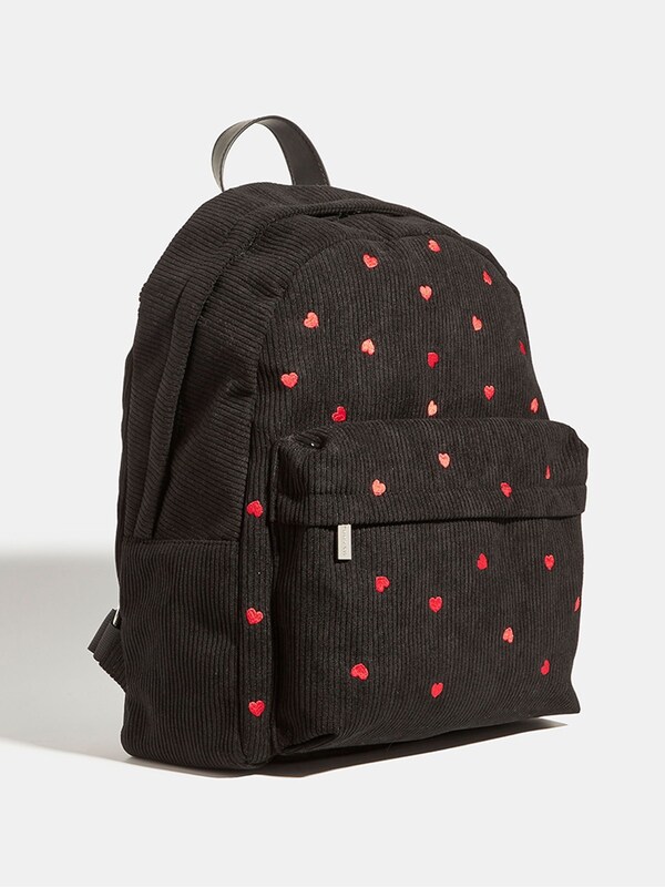 Seraphine Skinnydip Black Red Ditsy Heart Print Embroidered Backpack