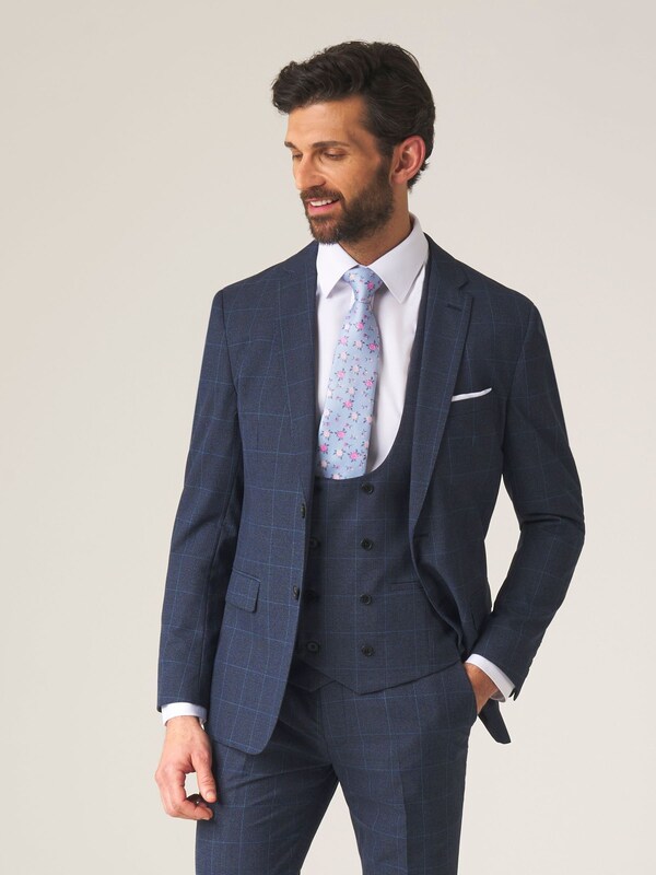 seraphine Skopes Blue Slim Fit Fit Anello Check Suit Jacket
