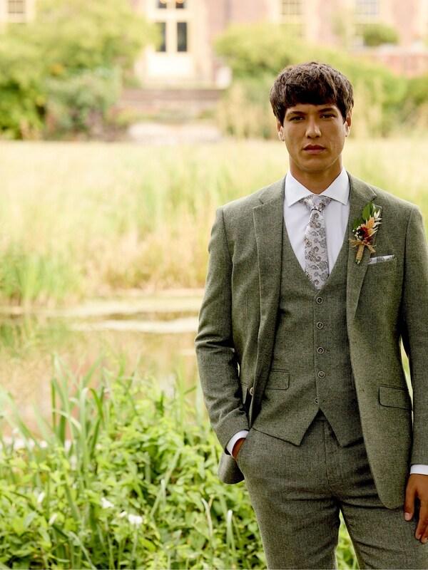 seraphine Skopes Green Tailored Fit Jude Tweed Tailored Fit Suit Jacket