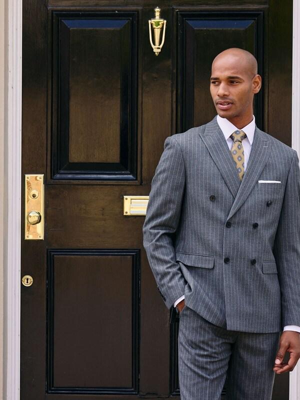 Seraphine Skopes Grey Double Breasted Cassius Tailored Fit Stripe Suit Jacket