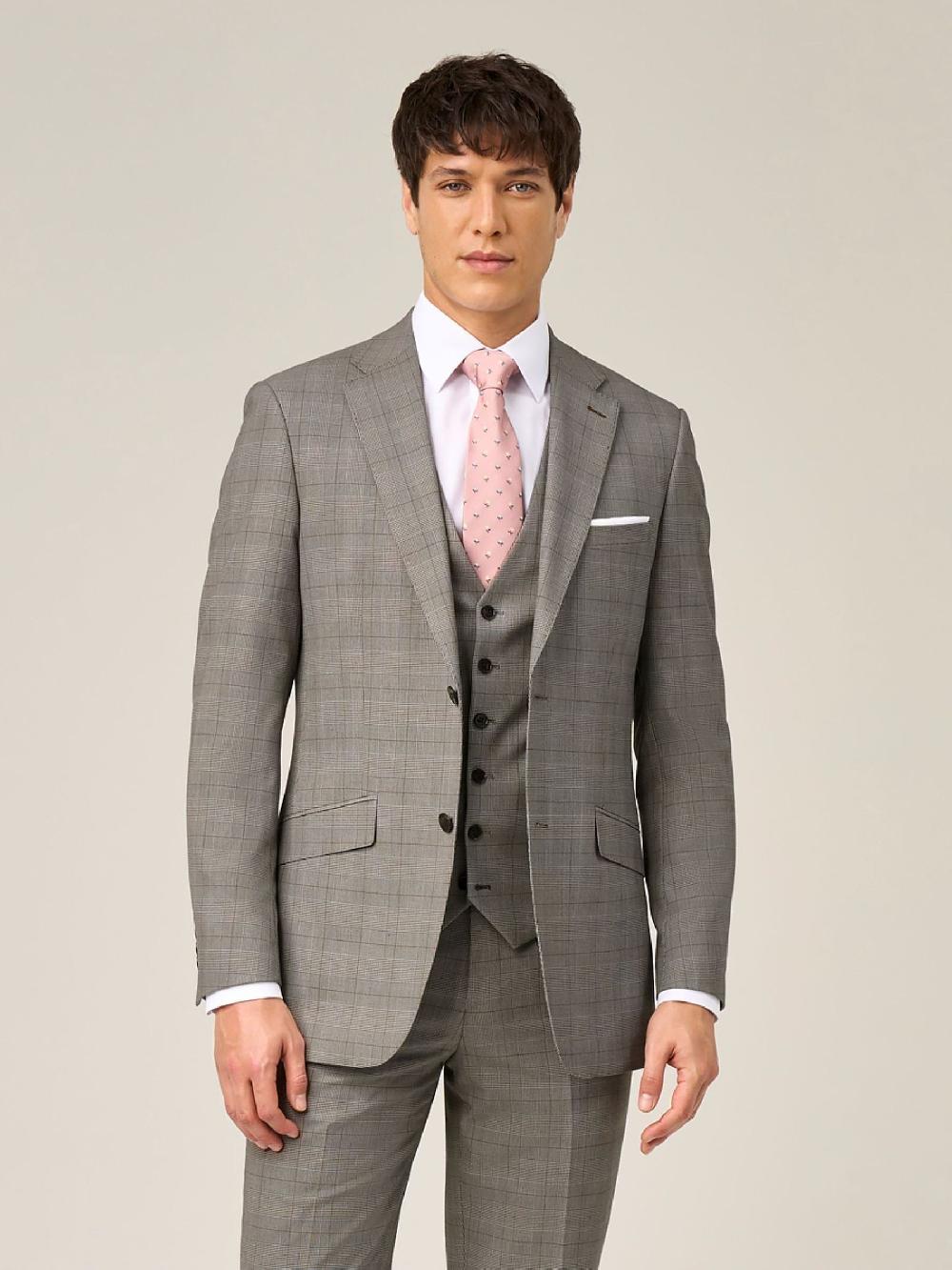 seraphine Skopes Natural Maron Check Tailored Fit Suit Jacket