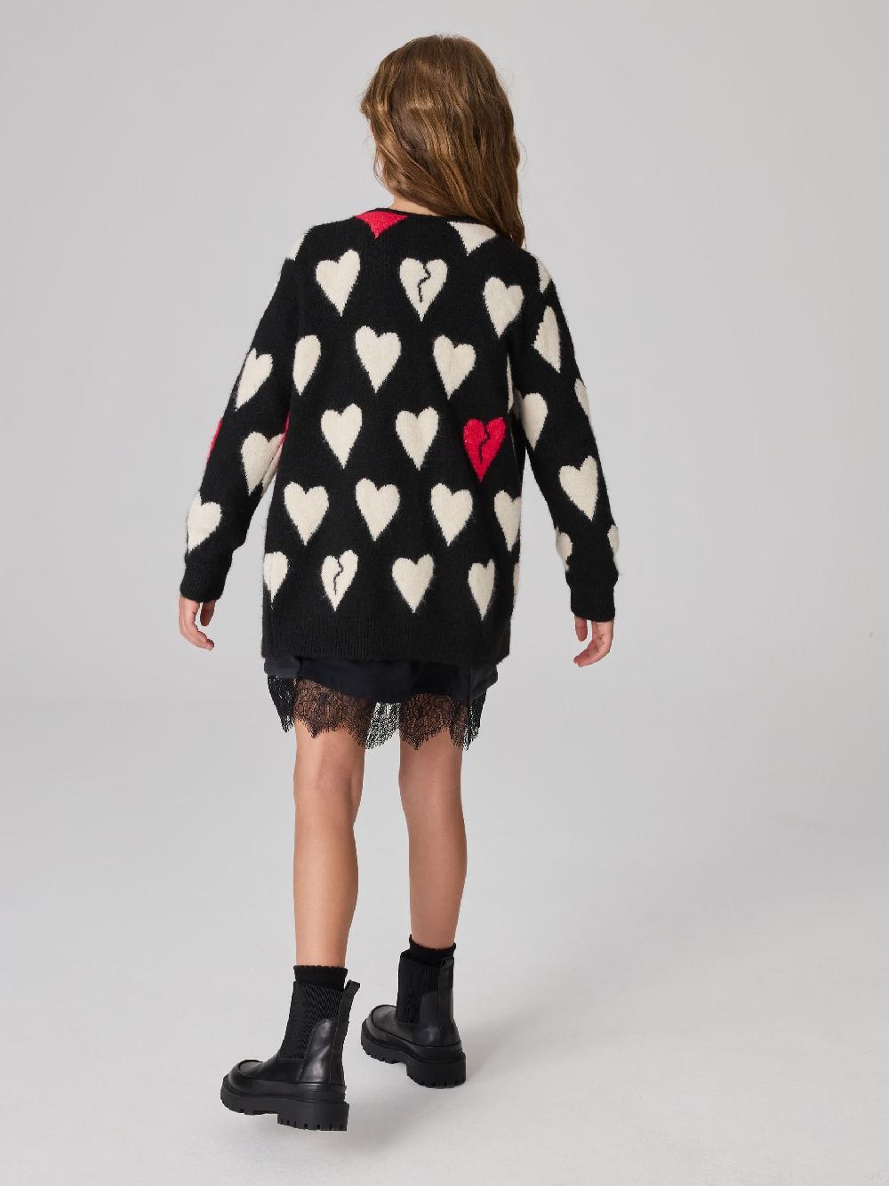seraphine smALLSAINTS Black Amore Heart Girls Long Knitted Cardigan