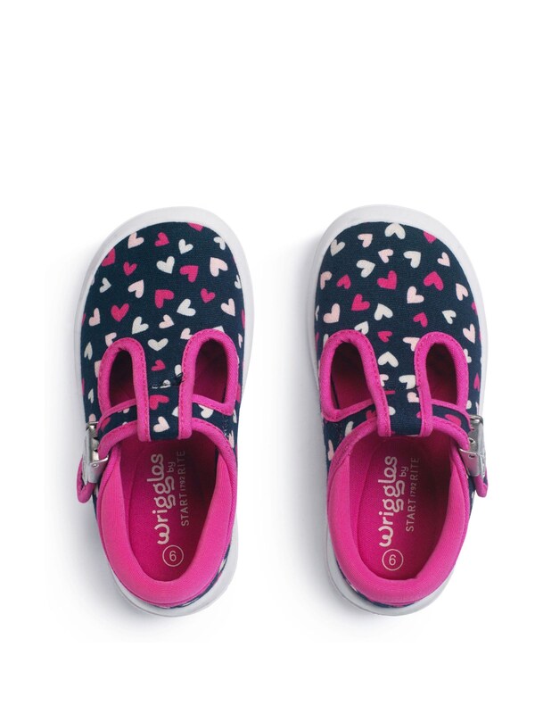 Seraphine Start Rite Blue Wriggles Heart Print T Bar Canvas Shoes