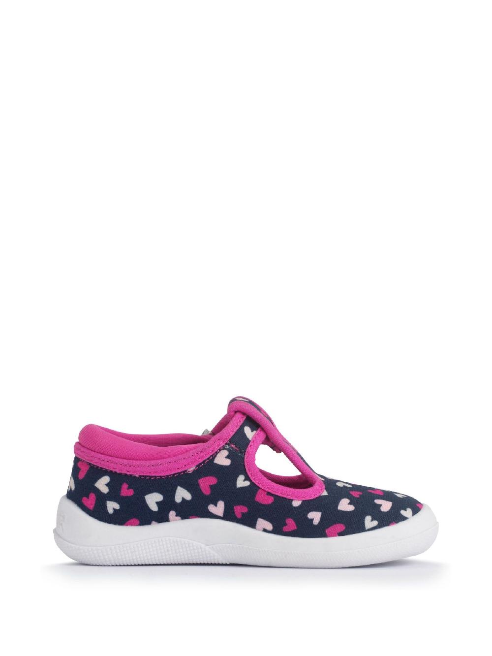 seraphine Start Rite Blue Wriggles Heart Print T Bar Canvas Shoes