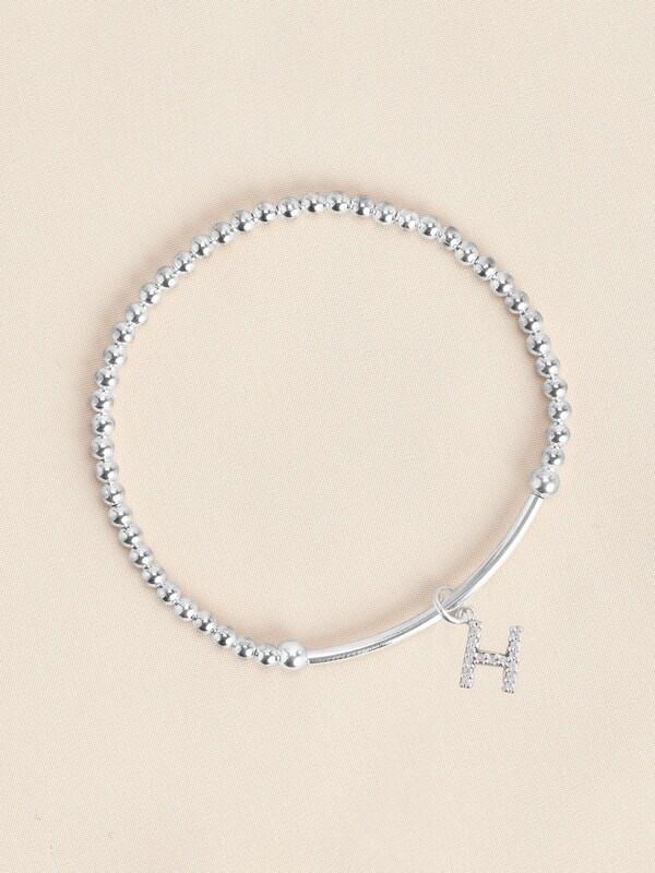 Seraphine Sterling Silver Initial Cubic Zirconia Beaded Stretch Bracelet