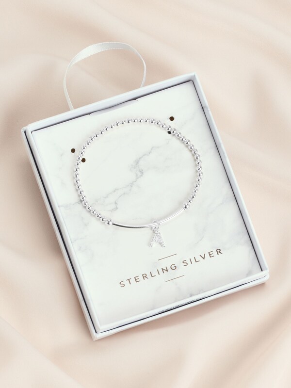 Seraphine Sterling Silver Initial Cubic Zirconia Beaded Stretch Bracelet