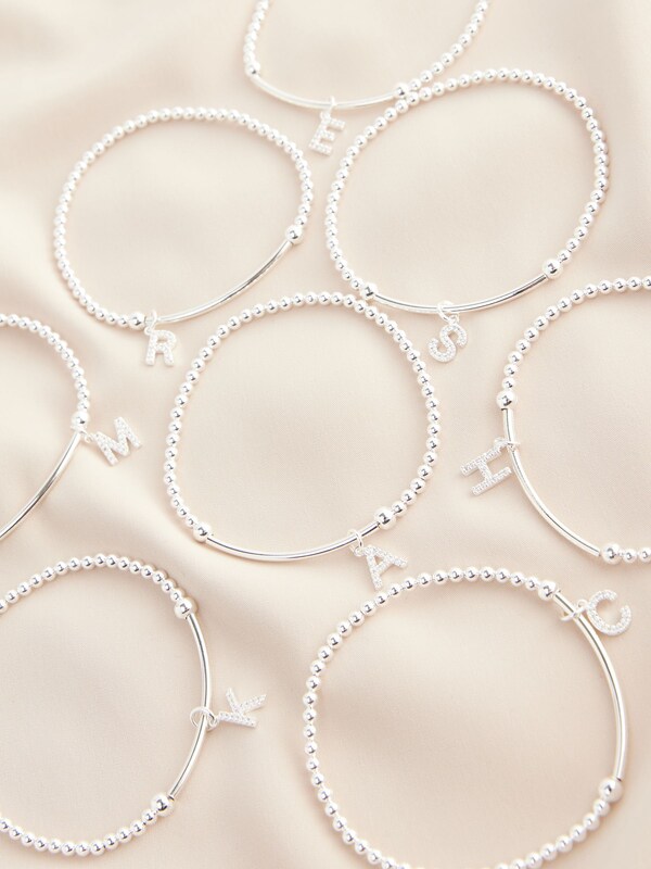 Seraphine Sterling Silver Initial Cubic Zirconia Beaded Stretch Bracelet