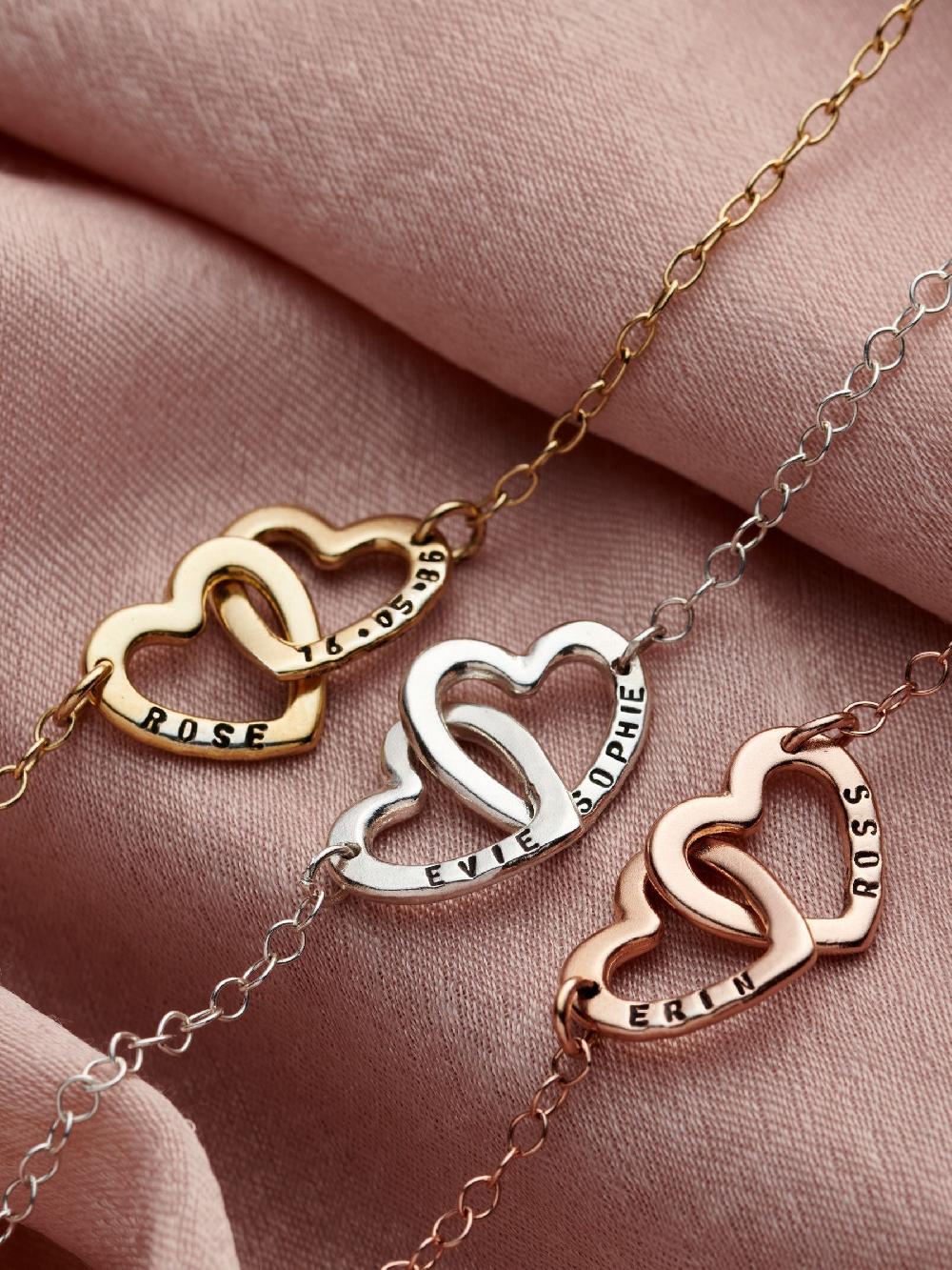 seraphine Sterling Silver Personalised Double Heart Names Necklace by Posh Totty Designs