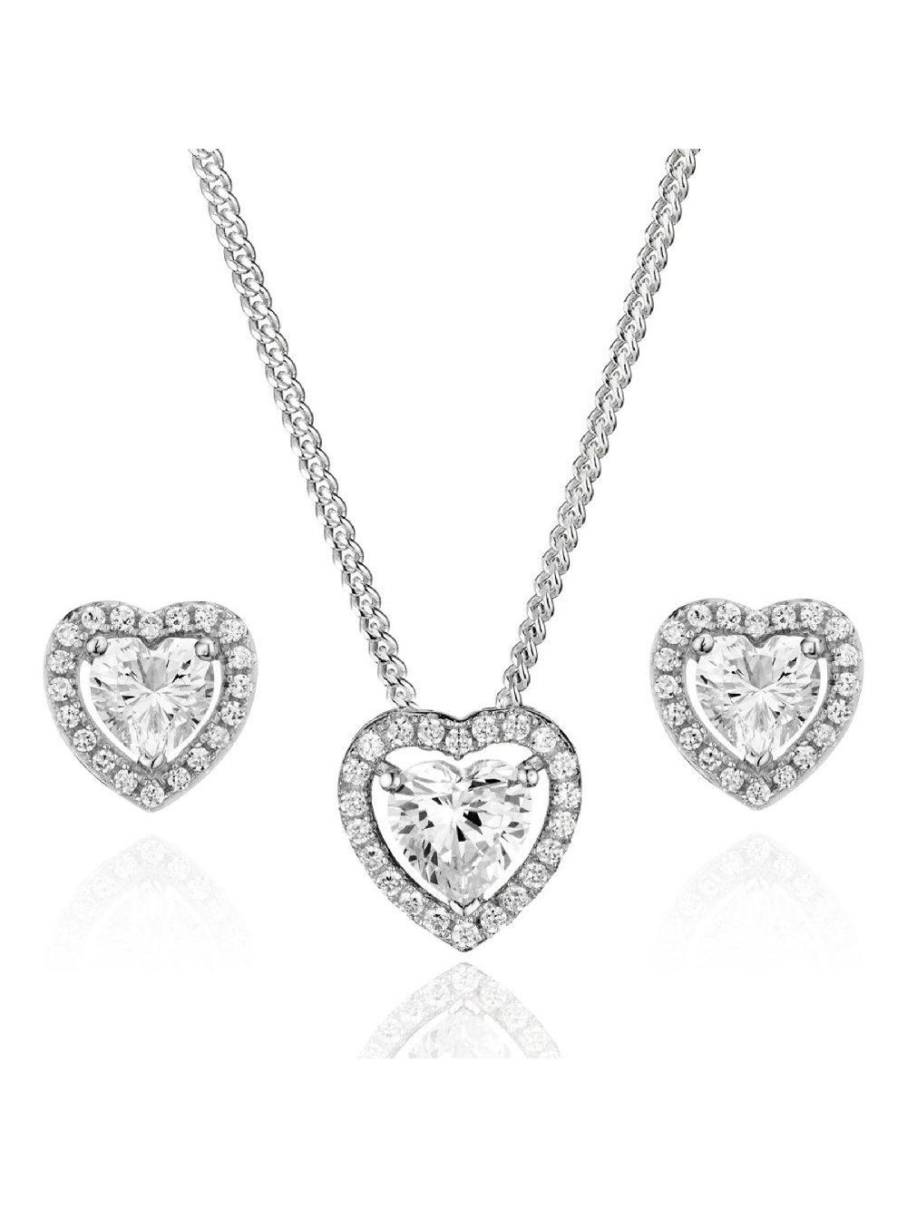 seraphine Sterling Silver Sterling Silver Cubic Zirconia Heart Pendant and Stud Earrings Set