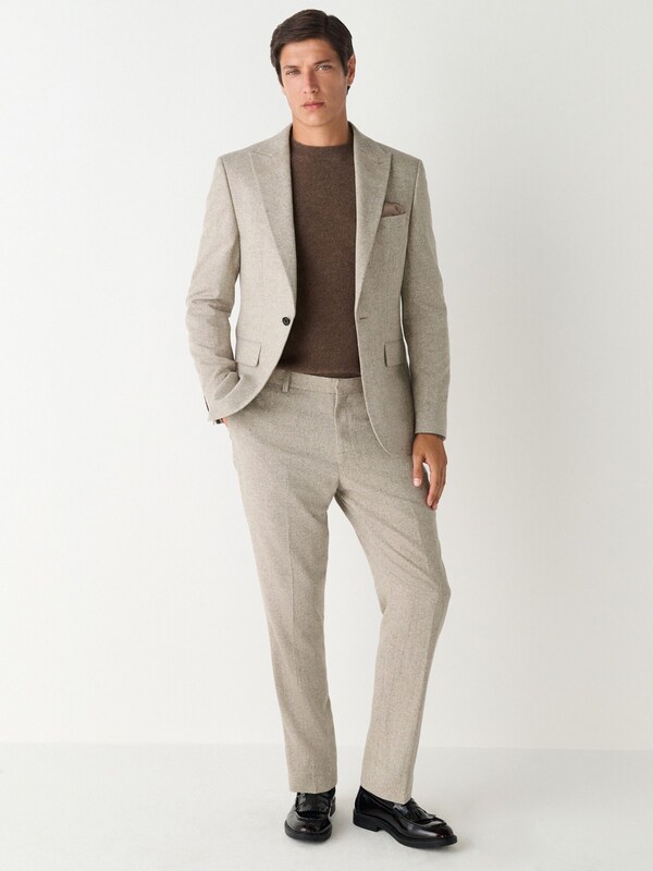 Seraphine Stone Slim Fit Wool Blend Donegal Suit Jacket