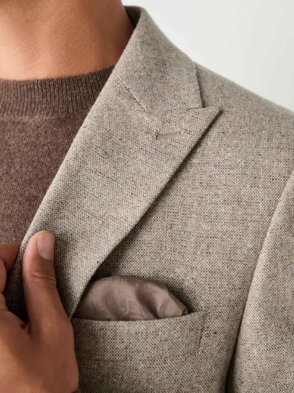 seraphine Stone Slim Fit Wool Blend Donegal Suit Jacket