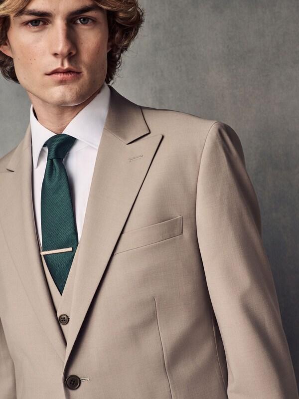 Seraphine Stone Slim Fit Wool Blend Motionflex Suit Jacket