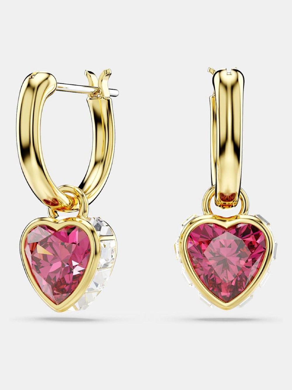 seraphine Swarovski Red Heart Gold-Tone Plated Chroma Drop Earrings