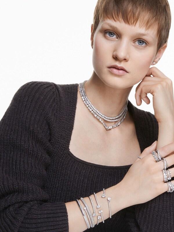 Seraphine Swarovski Silver Gold Tone Mixed Cut Mesmera Bangle
