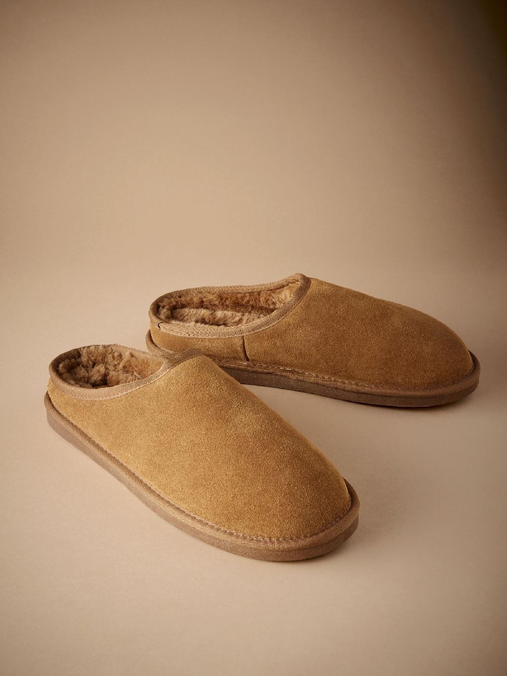 seraphine Tan Brown Faux Fur Lined Signature Suede Mule Slippers