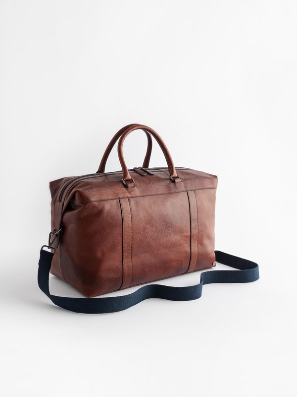 Seraphine Tan Brown/Navy Blue Leather Weekend Holdall Bag