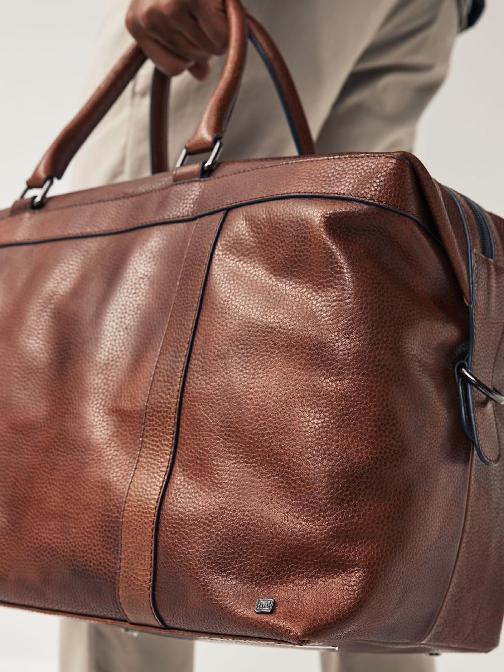 seraphine Tan Brown/Navy Blue Leather Weekend Holdall Bag