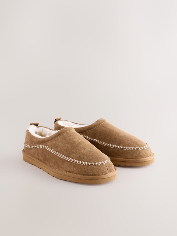 Seraphine Tan Brown Signature Suede Stitch Detail Slippers