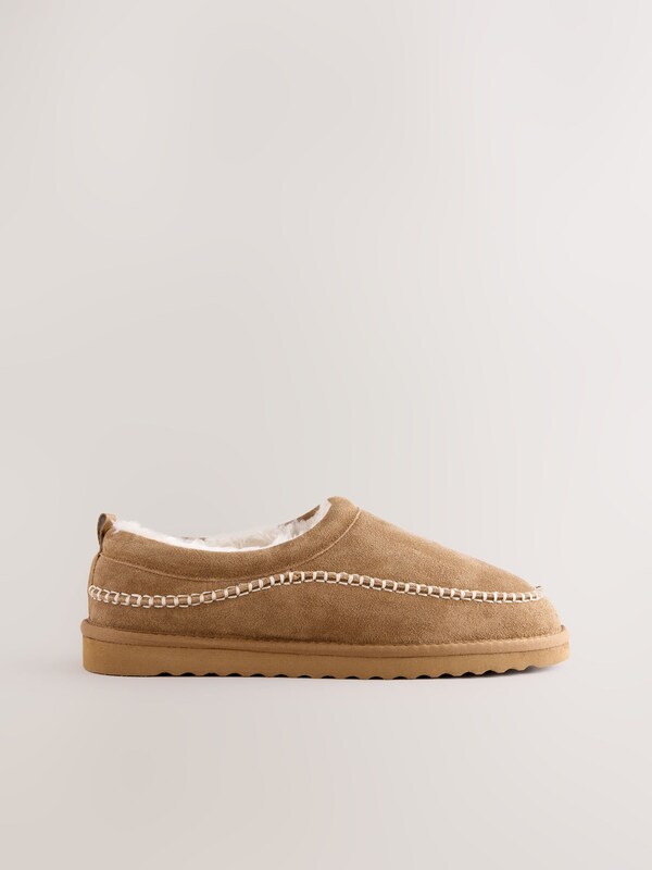 Seraphine Tan Brown Signature Suede Stitch Detail Slippers