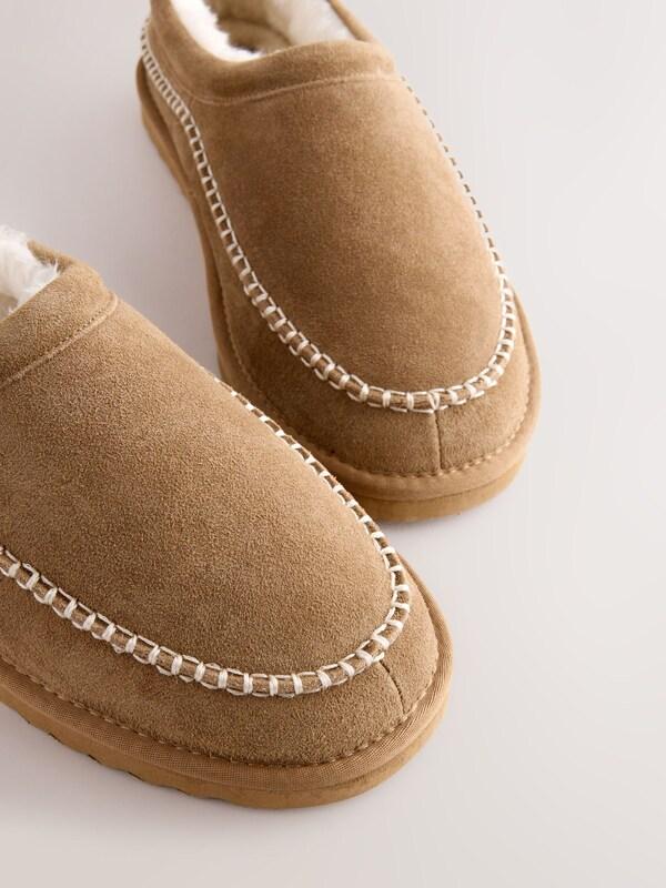 Seraphine Tan Brown Signature Suede Stitch Detail Slippers