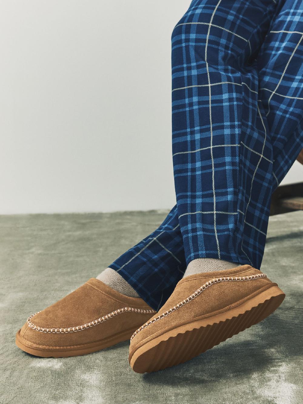 seraphine Tan Brown Signature Suede Stitch Detail Slippers
