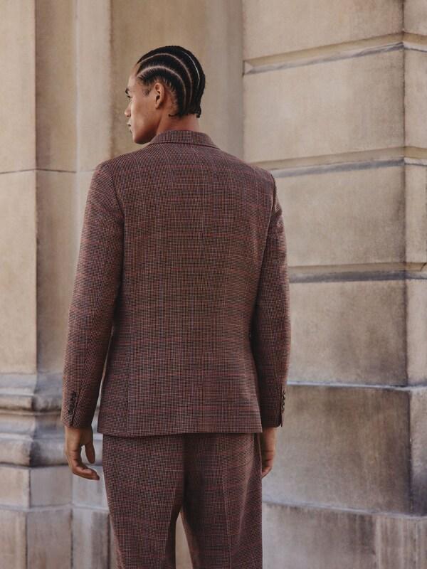 Seraphine Tan/Red Slim Fit Wool Blend Check Suit Jacket
