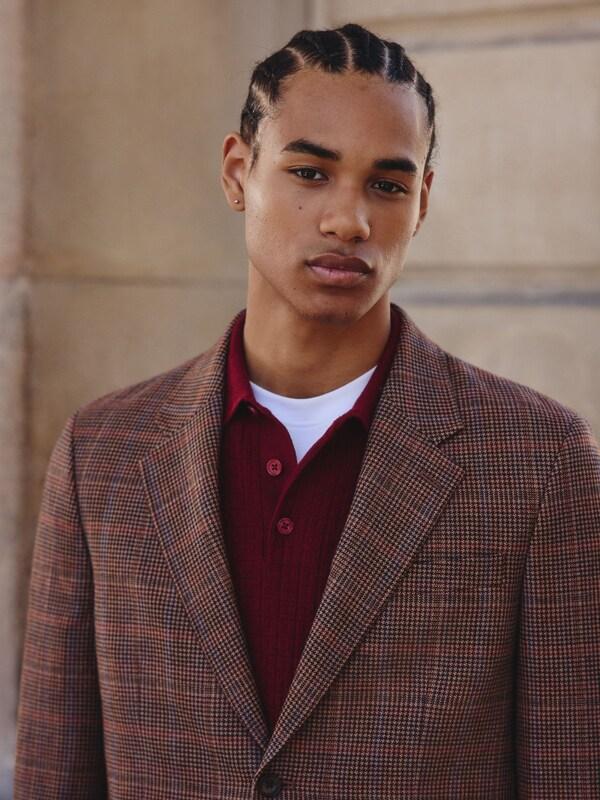 Seraphine Tan/Red Slim Fit Wool Blend Check Suit Jacket