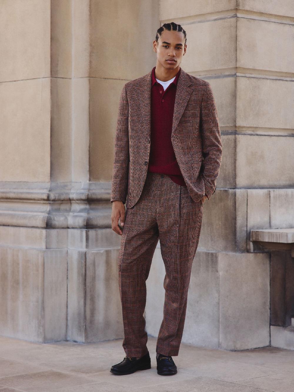 seraphine Tan/Red Slim Fit Wool Blend Check Suit Jacket seraphine Tan/Red Slim Fit Wool Blend Check Suit Jacket