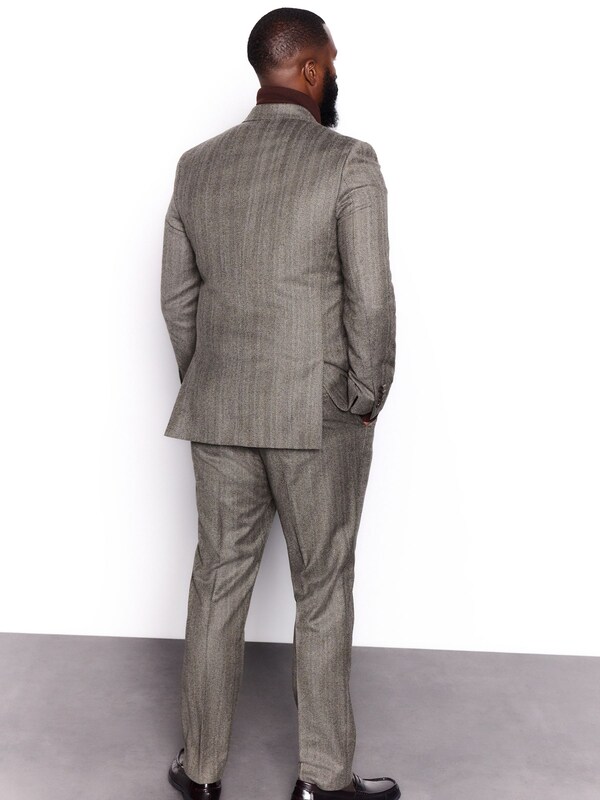 Seraphine Taupe Brown Double Breasted Signature Marzotto 100% Italian Wool Herringbone Suit Jacket