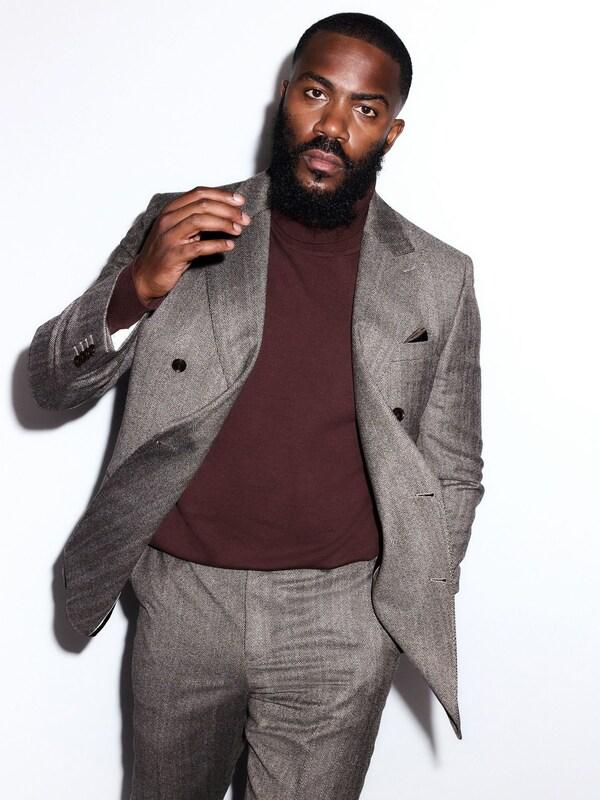 Seraphine Taupe Brown Double Breasted Signature Marzotto 100% Italian Wool Herringbone Suit Jacket