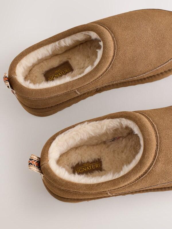 Seraphine Taupe Signature Suede Faux Fur Lined Slippers