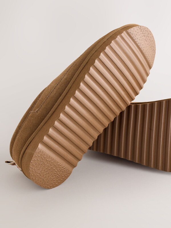 Seraphine Taupe Signature Suede Faux Fur Lined Slippers