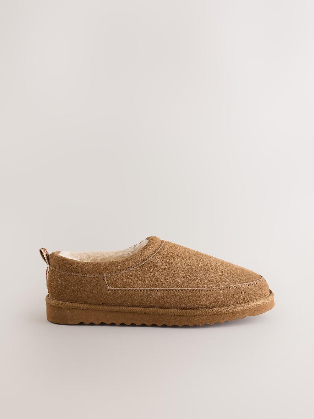seraphine Taupe Signature Suede Faux Fur Lined Slippers