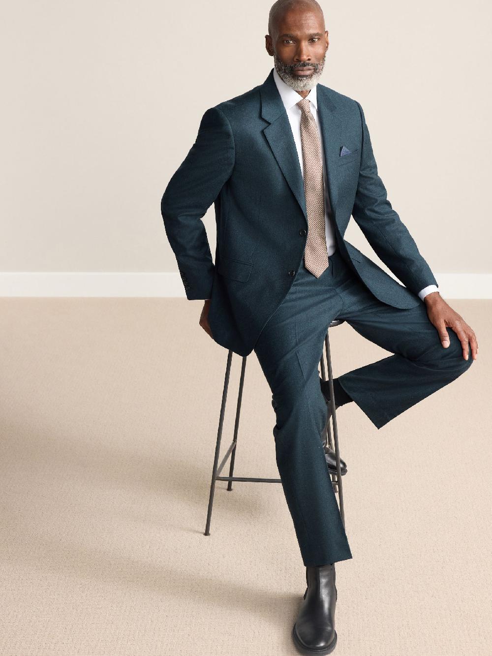 seraphine Teal Blue Regular Fit Signature Zignone Italian Wool Cashmere Blend Flannel Suit Jacket