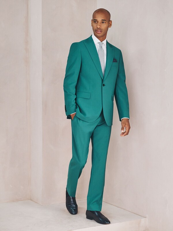 Seraphine Teal Blue Tailored Fit Motion Flex Wool Blend Suit Jacket