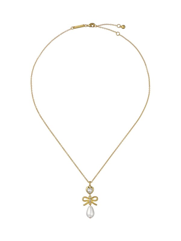 Seraphine Ted Baker Gold Tone/Pearl & Crystal IMOGEN Icon Charm Heart Bow Pearl Drop Pendant Necklace