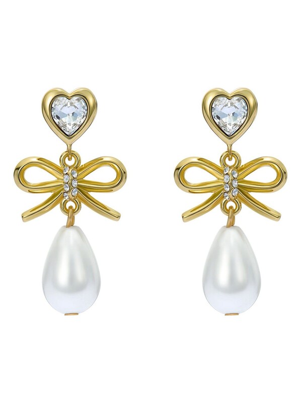 Seraphine Ted Baker Gold Tone/Pearl & Crystal IVY: Icon Charm Heart Bow Drop Earrings