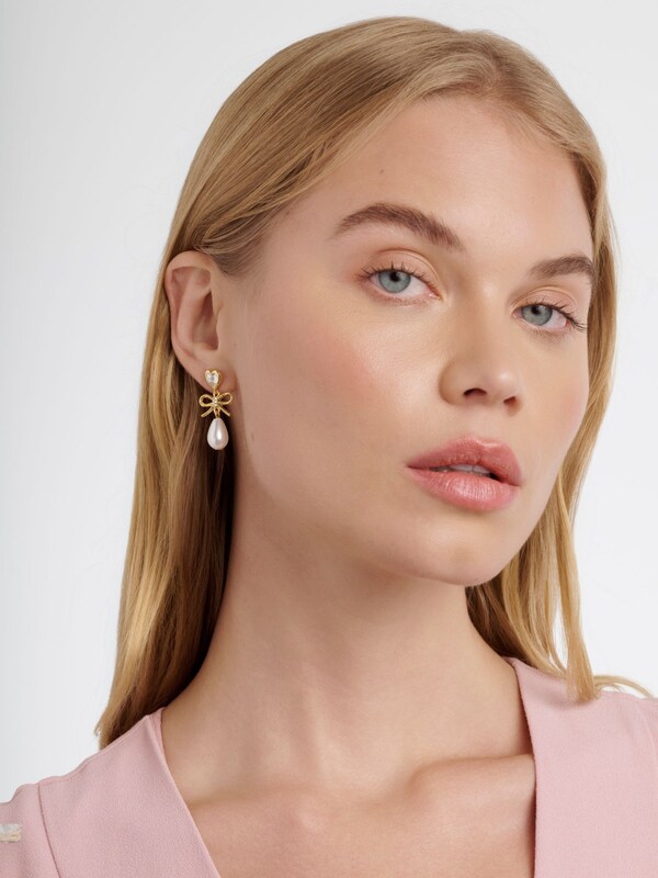 seraphine Ted Baker Gold Tone/Pearl & Crystal IVY: Icon Charm Heart Bow Drop Earrings